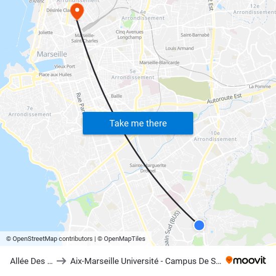 Allée Des Pins to Aix-Marseille Université - Campus De Saint-Charles map