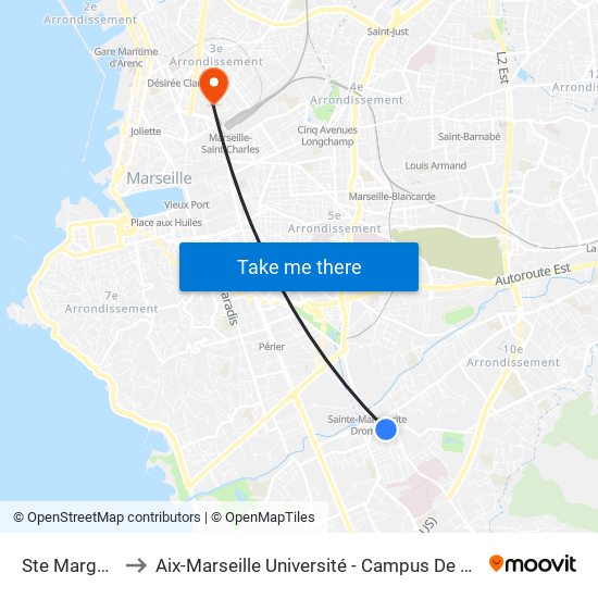 Ste Marguerite to Aix-Marseille Université - Campus De Saint-Charles map