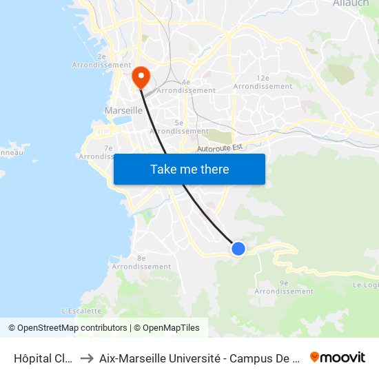 Hôpital Clairval to Aix-Marseille Université - Campus De Saint-Charles map