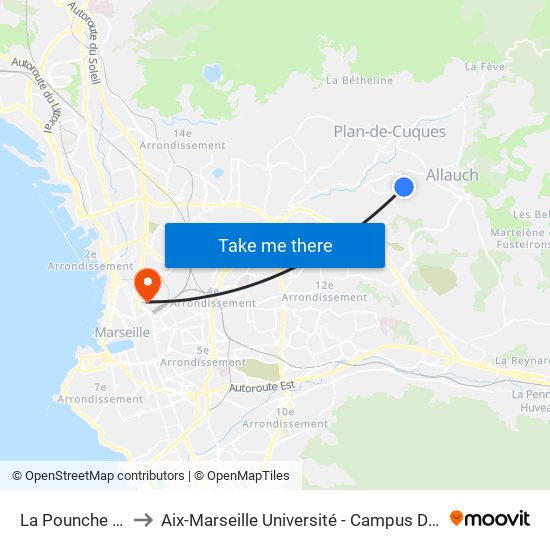 La Pounche Ecoles to Aix-Marseille Université - Campus De Saint-Charles map