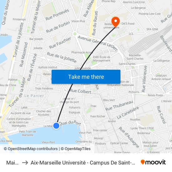 Mairie to Aix-Marseille Université - Campus De Saint-Charles map