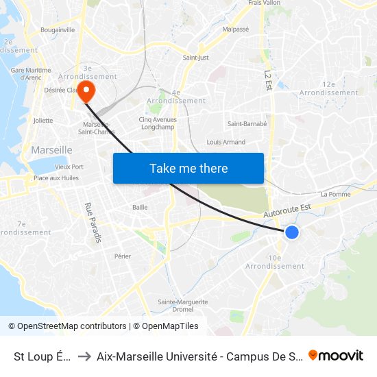 St Loup Église to Aix-Marseille Université - Campus De Saint-Charles map