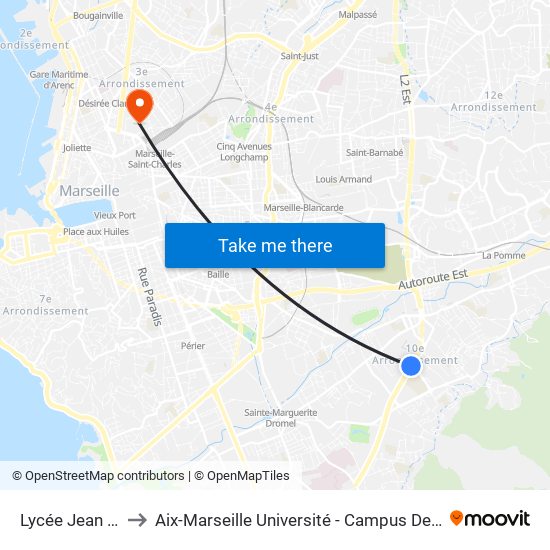 Lycée Jean Perrin to Aix-Marseille Université - Campus De Saint-Charles map