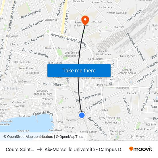 Cours Saint-Louis to Aix-Marseille Université - Campus De Saint-Charles map