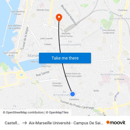 Castellane to Aix-Marseille Université - Campus De Saint-Charles map