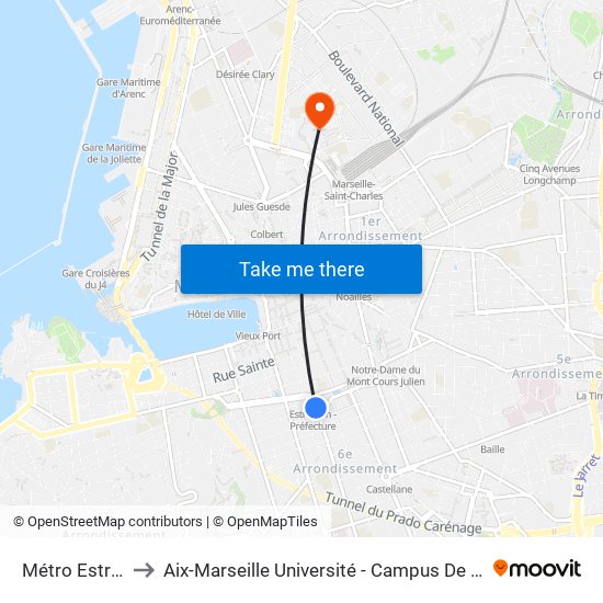 Métro Estrangin to Aix-Marseille Université - Campus De Saint-Charles map