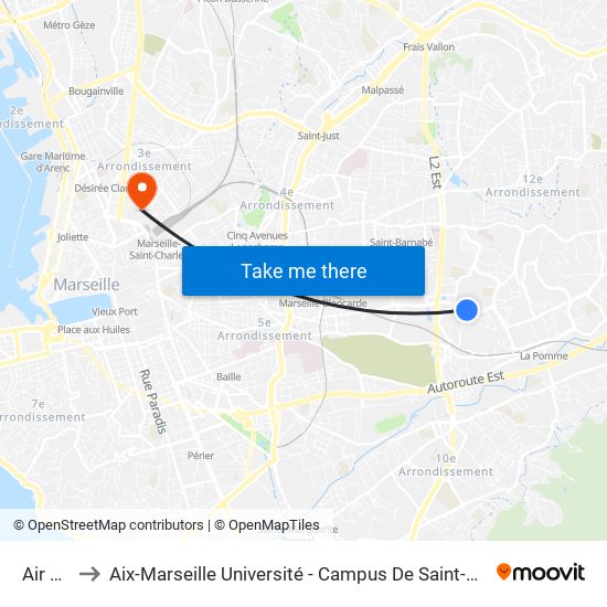 Air Bel to Aix-Marseille Université - Campus De Saint-Charles map