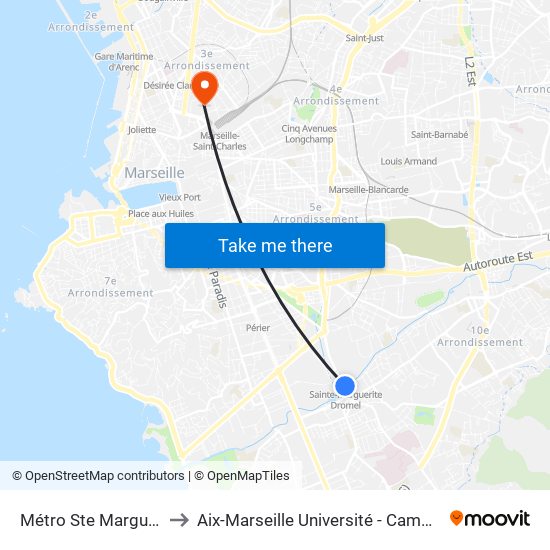 Sainte-Marguerite Dromel to Aix-Marseille Université - Campus De Saint-Charles map