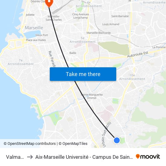 Valmante to Aix-Marseille Université - Campus De Saint-Charles map