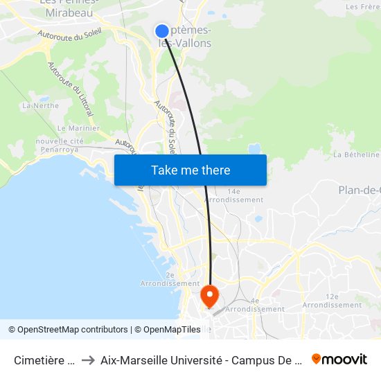 Cimetière Nord to Aix-Marseille Université - Campus De Saint-Charles map