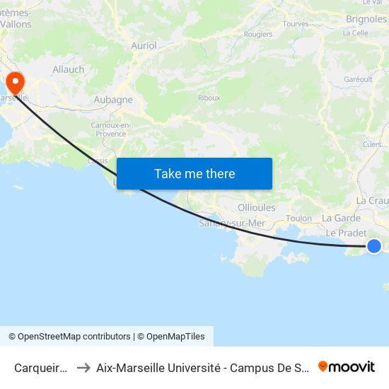 Carqueiranne to Aix-Marseille Université - Campus De Saint-Charles map