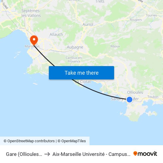 Gare (Ollioules/Sanary) to Aix-Marseille Université - Campus De Saint-Charles map