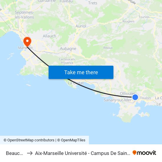 Beaucaire to Aix-Marseille Université - Campus De Saint-Charles map