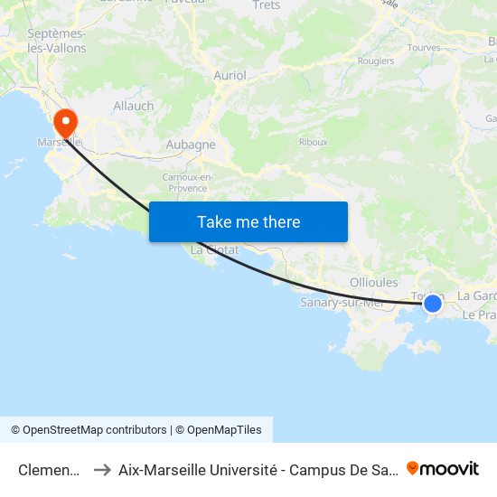 Clemenceau to Aix-Marseille Université - Campus De Saint-Charles map