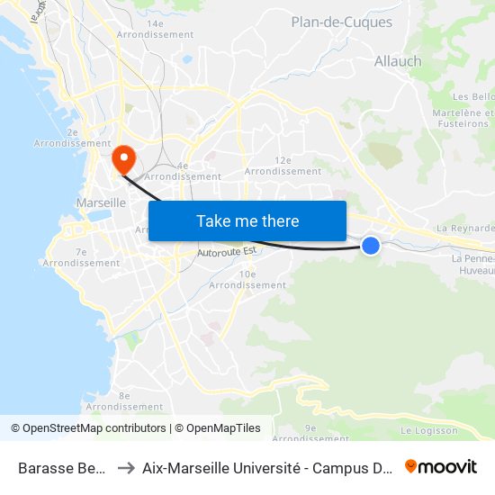 Barasse Beau Site to Aix-Marseille Université - Campus De Saint-Charles map