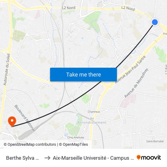 Berthe Sylva Valdonne to Aix-Marseille Université - Campus De Saint-Charles map