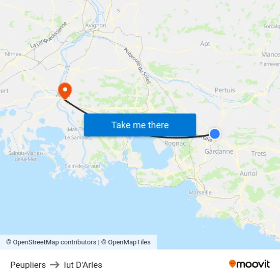 Peupliers to Iut D'Arles map