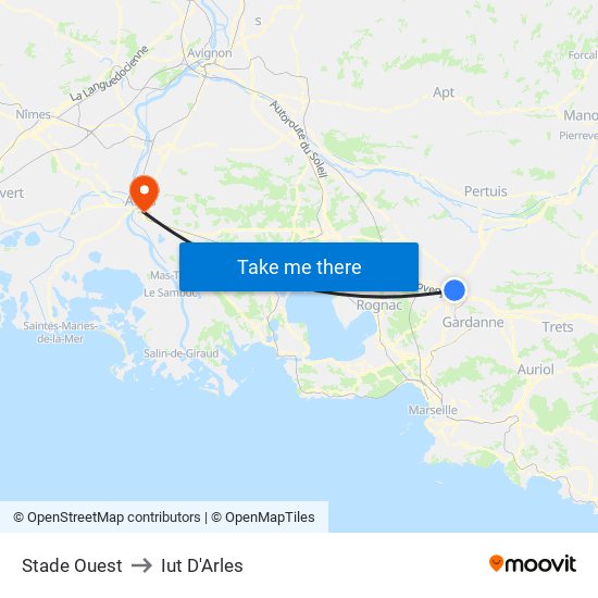 Stade Ouest to Iut D'Arles map