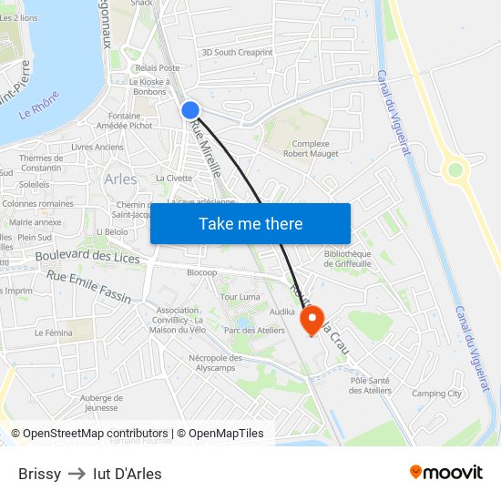 Brissy to Iut D'Arles map