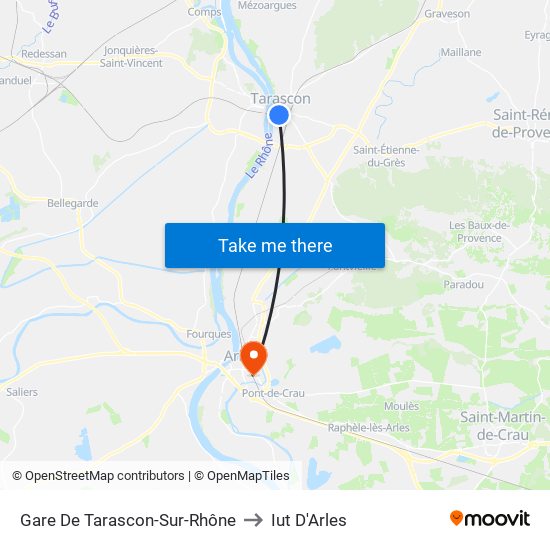 Gare De Tarascon-Sur-Rhône to Iut D'Arles map
