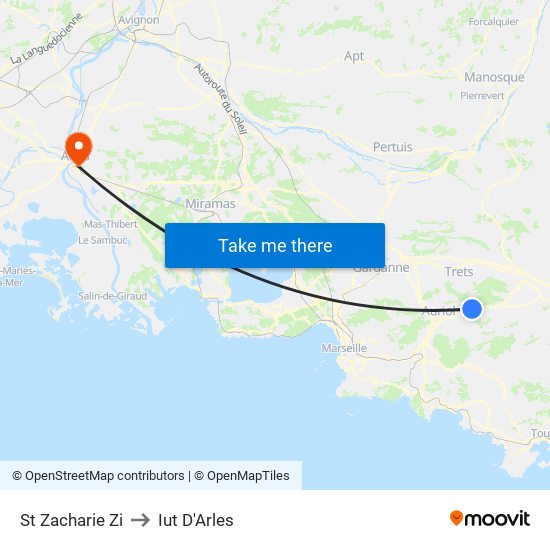 St Zacharie Zi to Iut D'Arles map