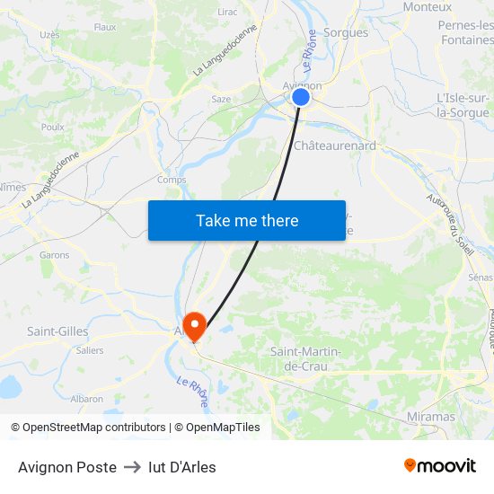 Avignon Poste to Iut D'Arles map