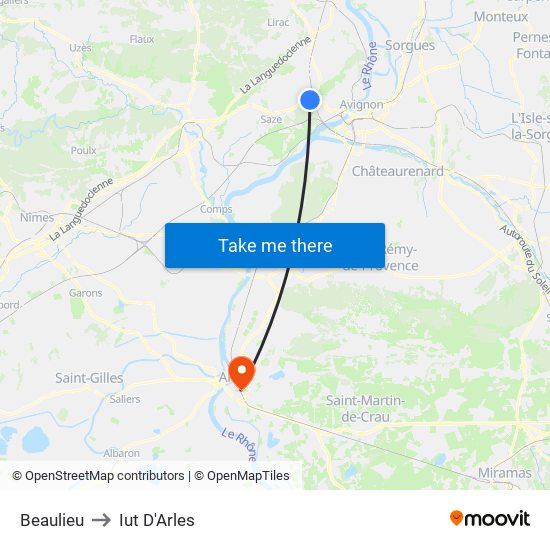 Beaulieu to Iut D'Arles map