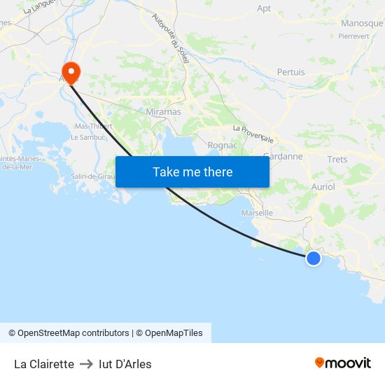 La Clairette to Iut D'Arles map
