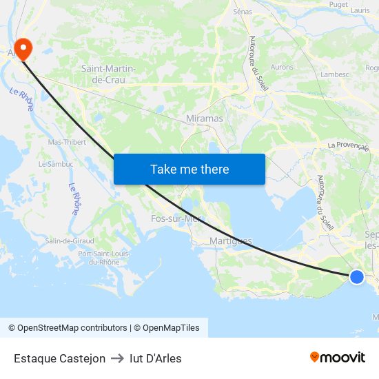 Estaque Castejon to Iut D'Arles map