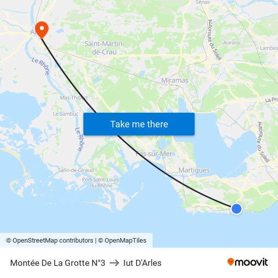 Montée De La Grotte N°3 to Iut D'Arles map
