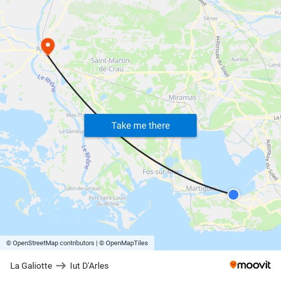 La Galiotte to Iut D'Arles map