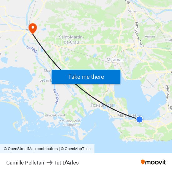 Camille Pelletan to Iut D'Arles map