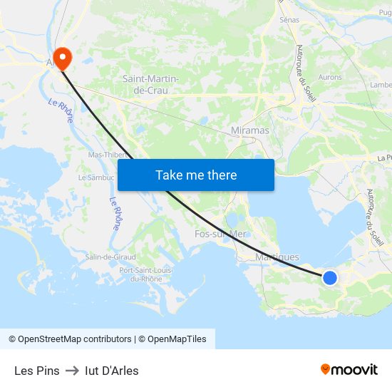 Les Pins to Iut D'Arles map