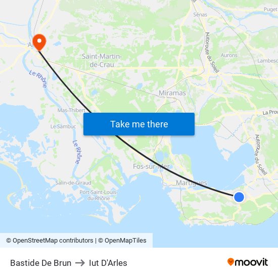 Bastide De Brun to Iut D'Arles map