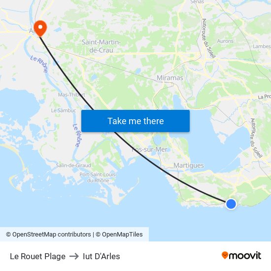 Le Rouet Plage to Iut D'Arles map