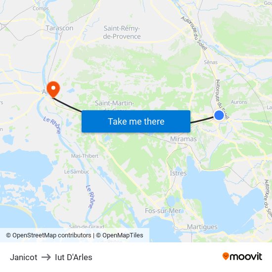 Janicot to Iut D'Arles map