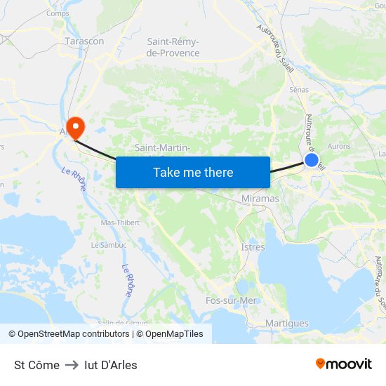 St Côme to Iut D'Arles map