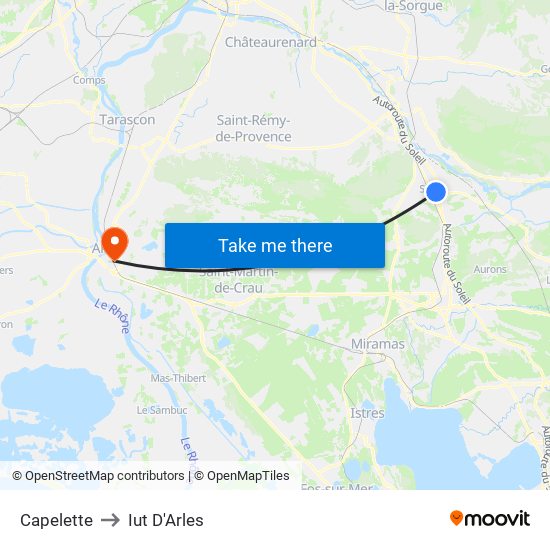 Capelette to Iut D'Arles map