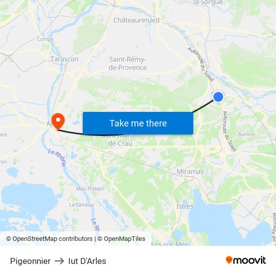 Pigeonnier to Iut D'Arles map