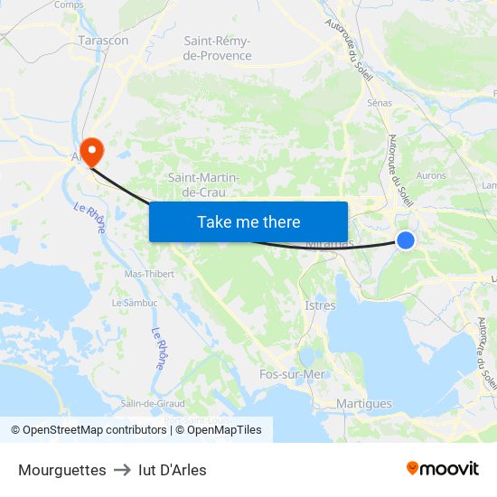 Mourguettes to Iut D'Arles map