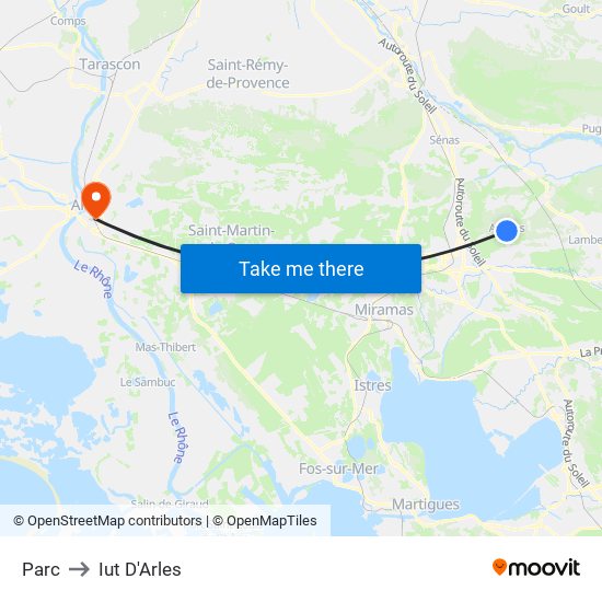 Parc to Iut D'Arles map
