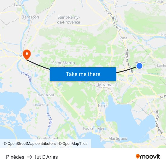 Pinèdes to Iut D'Arles map