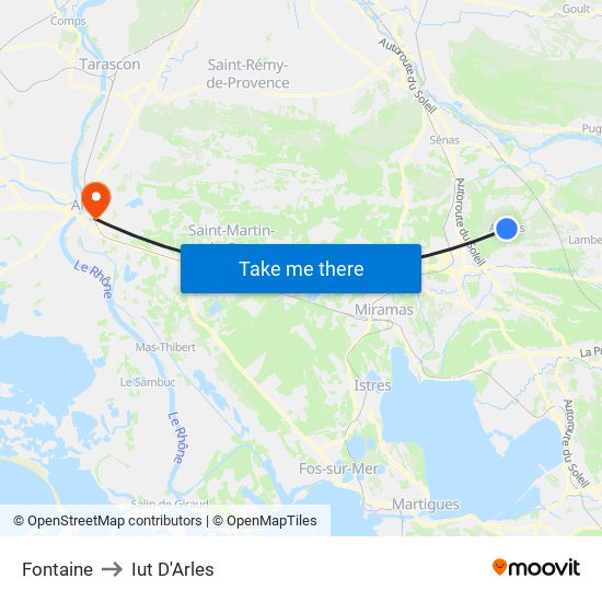 Fontaine to Iut D'Arles map