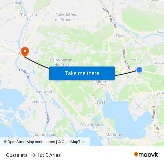 Oustalets to Iut D'Arles map