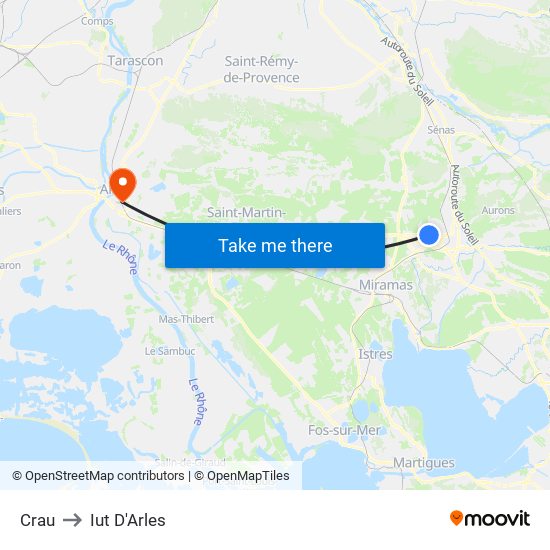 Crau to Iut D'Arles map
