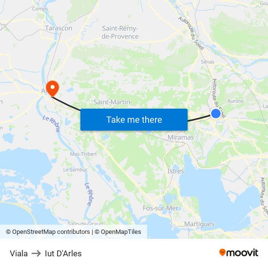 Viala to Iut D'Arles map