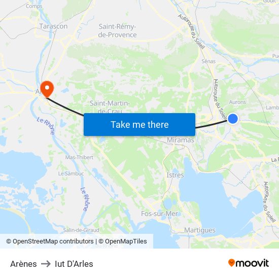 Arènes to Iut D'Arles map