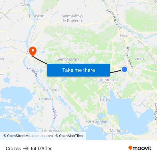 Crozes to Iut D'Arles map