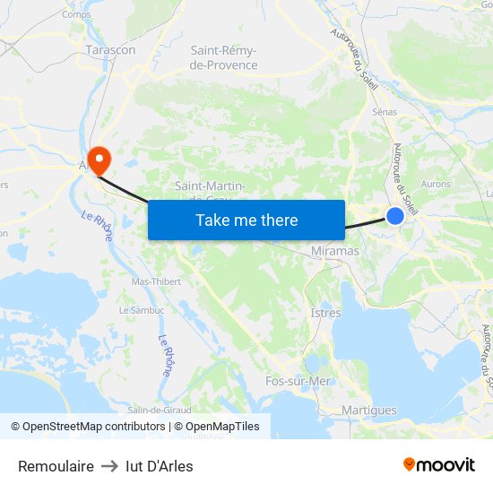 Remoulaire to Iut D'Arles map
