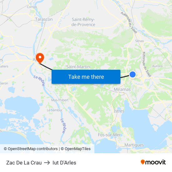 Zac De La Crau to Iut D'Arles map